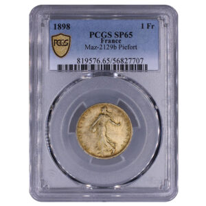 Coin - France - Pattern- Piefort de 1 franc 1898 semeuse - brillant planchet- PCGS SP 65 slab