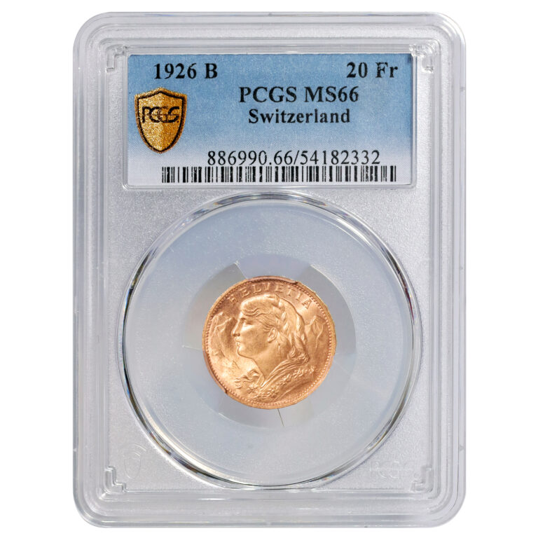 Coin Switzerland - gold - 20 Francs or Vreneli - 1926 B Bern - PCGS MS 66 slab