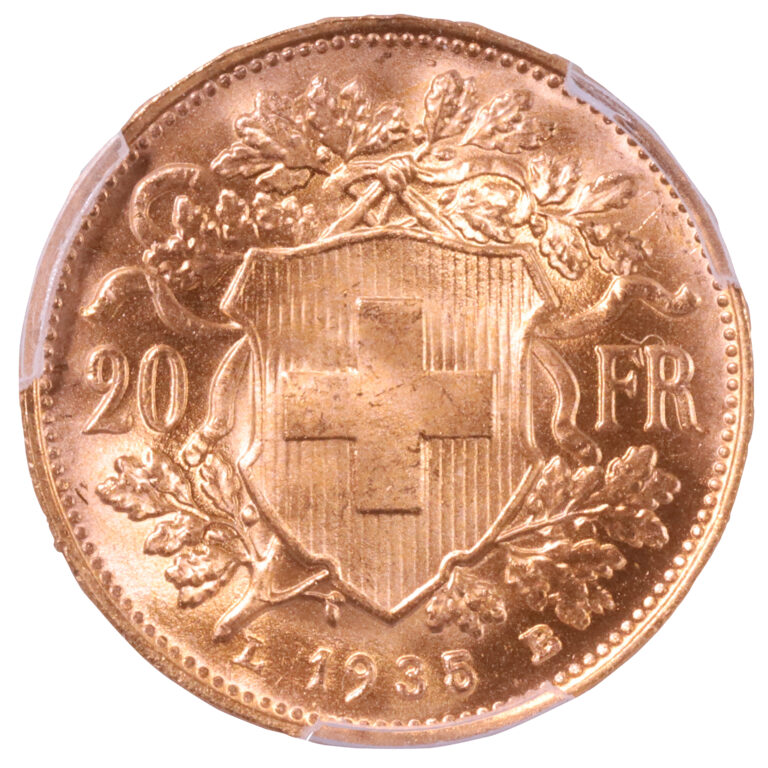 Suisse - 20 francs or 1935 LB - PCGS MS 66 revers