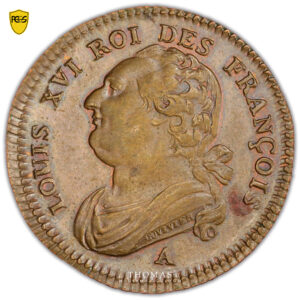 coin France - Constitution - Louis XVI - 12 Deniers - 1791 A Paris - Lyre - PCGS MS 63 BN obverse