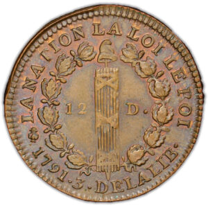 coin France - Constitution - Louis XVI - 12 Deniers - 1791 A Paris - Lyre - PCGS MS 63 BN reverse