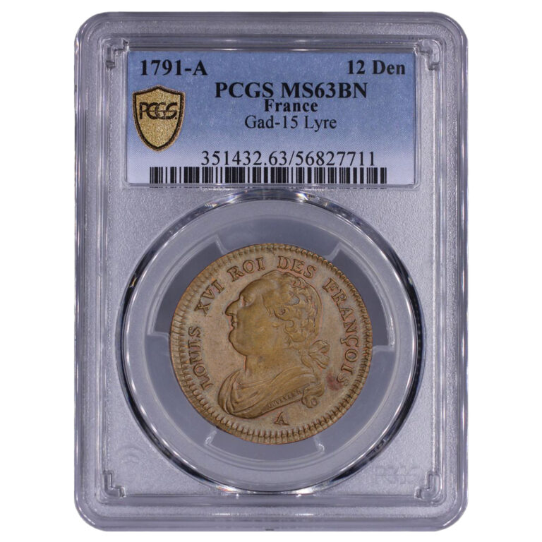 12 deniers 1791 A pcgs ms 63 BN slab