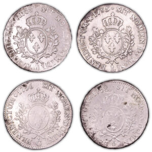 Coin France - Lot of 4 ecus Louis XVI 1785 I Louis XV - 1758 BB - 1756 G - 1758 BB - The sauvionnières Hoard reverse