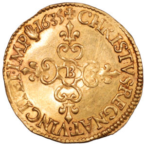 Coin France - Louis XIII - Gold - Ecu d'or au soleil - 1635 B Rouen reverse
