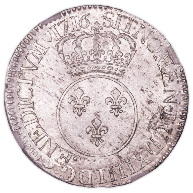 Coin France - Louis XV - Écu Vertugadin - 1716 X Amiens - GENI MS 62 - Trésor du moulin de Luzarches reverse