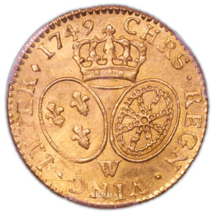 Louis XV-Louis or bandeau 1749 W Lille-PCGS MS 64plus-Mouffetard revers