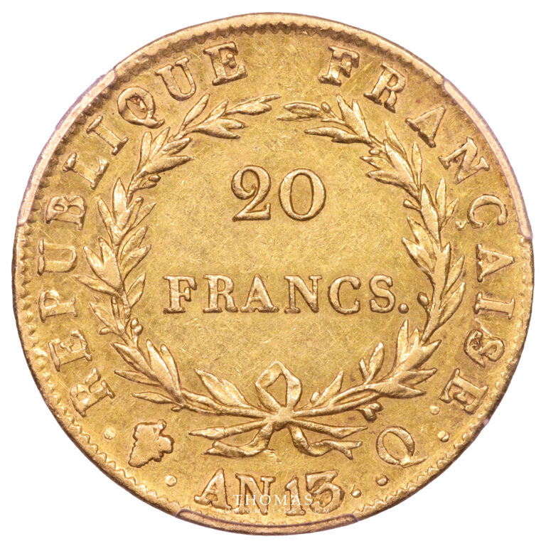 Coin France - Napoleon I - Gold 20 francs or - AN 13 Q perpignan - PCGS XF 45 - 516 examples reverse