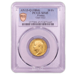 Coin France - Napoleon I - Gold 20 francs or - AN 13 Q perpignan - PCGS XF 45 - 516 examples slab