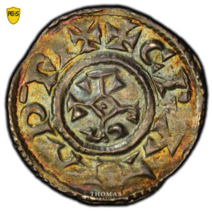Denier Charles le Chauve Mouzon revers PCGS MS 62 avers