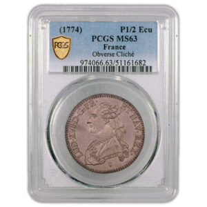 Coin France - Louis XVI - Tin trial obverse 1/2 Écu aux branches d'olivier - Uniface - PCGS MS 63 slab