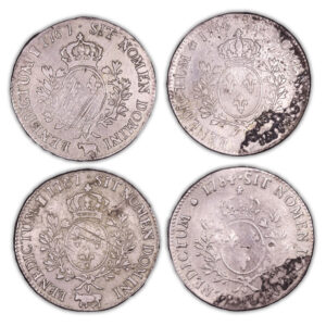 Coin France -Louis XVI - 1787 Pau - 1784 M - Louis XV - 1767 Pau - 1746 A - The sauvionnières Hoard reverse