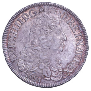 Coin France - Louis XIV - Écu aux 8L - 1691 9 Rennes - The coëx Miller's hoard obverse