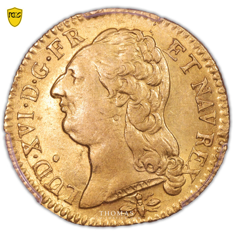 Coin France - Louis XVI - Gold Louis d'or tête nue - 1786 D Lyon - PCGS AU 55 obverse