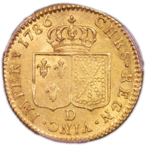 Coin France - Louis XVI - Gold Louis d'or tête nue - 1786 D Lyon - PCGS AU 55 reverse