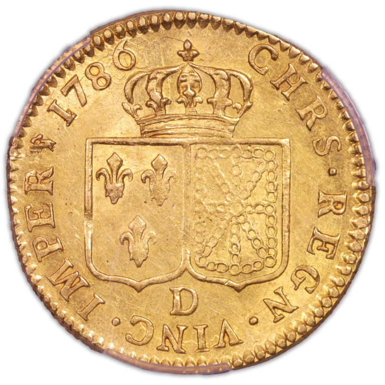 Coin France - Louis XVI - Gold Louis d'or tête nue - 1786 D Lyon - PCGS AU 55 reverse