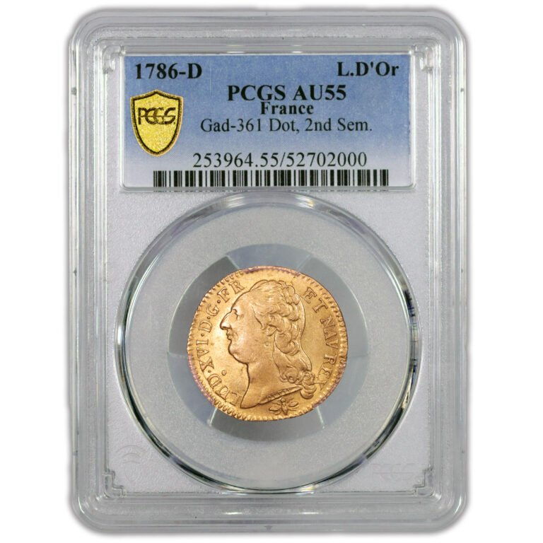 Coin France - Louis XVI - Gold Louis d'or tête nue - 1786 D Lyon - PCGS AU 55 slab