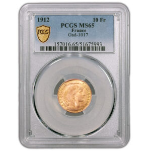 Coin France - Gold 10 Francs Or Coq - 1912 - PCGS MS 65 slab