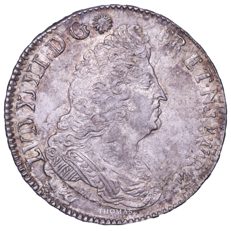 Louis XIV - ecu aux palmes coex 1693 B Rouen aversCoin France - Louis XIV - Écu aux Palmes - 1693 B Rouen - The Coëx Miller's Hoard obverse