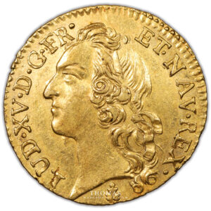 Coin France - Louis XV - Gold - Louis d'or au bandeau - 1743 O Riom - Treasure of rue Mouffetard obverse