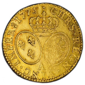 Louis XV louis or buste habille 1775 A revers