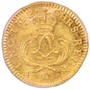 Coin France - Louis XV - Gold - Louis d'or au Mirliton - Palmes courtes - 1723 A Paris - PCGS MS 62 reverse