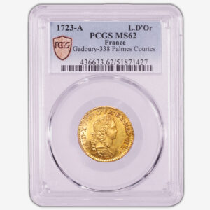 Coin France - Louis XV - Gold - Louis d'or au Mirliton - Palmes courtes - 1723 A Paris - PCGS MS 62 slab