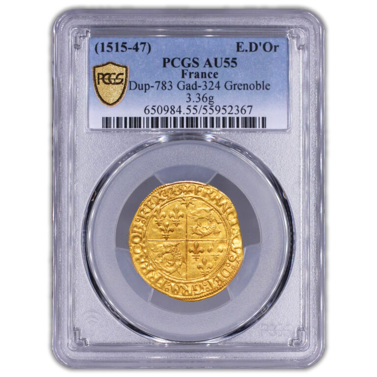 Coin France - François I - Gold - Écu d’or au soleil du Dauphiné - Grenoble - PCGS AU 55 slab