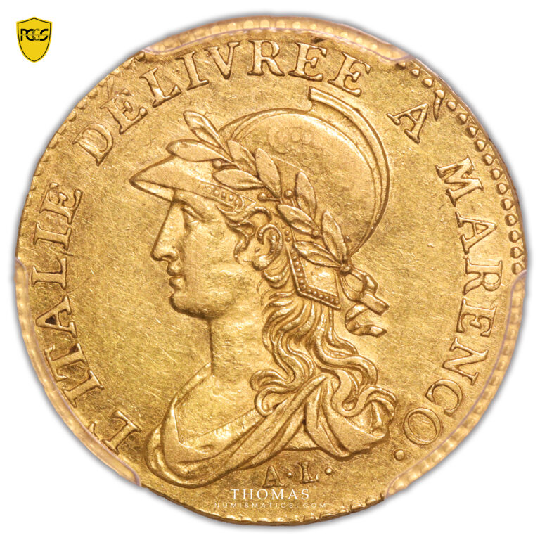 Italy -  Gold 20 Francs or Marengo - An 9 Turin - PCGS AU 50 obverse