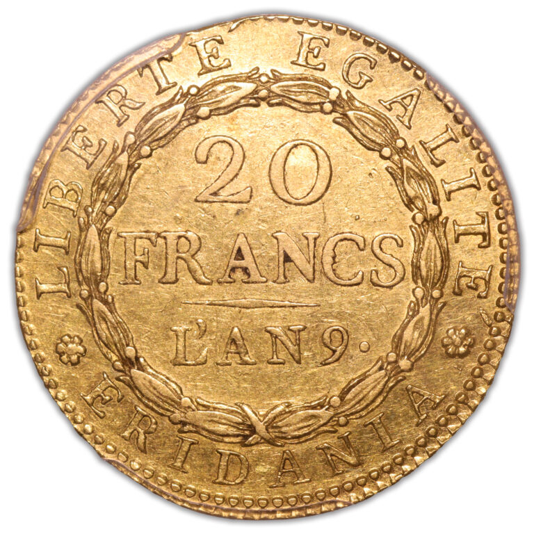 Italy -  Gold 20 Francs or Marengo - An 9 Turin - PCGS AU 50 reverse