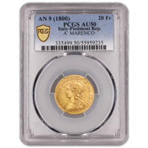Italy -  Gold 20 Francs or Marengo - An 9 Turin - PCGS AU 50 slab