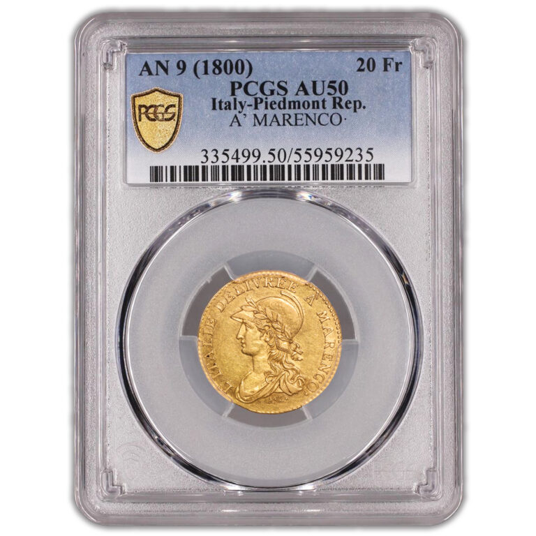 Italy -  Gold 20 Francs or Marengo - An 9 Turin - PCGS AU 50 slab