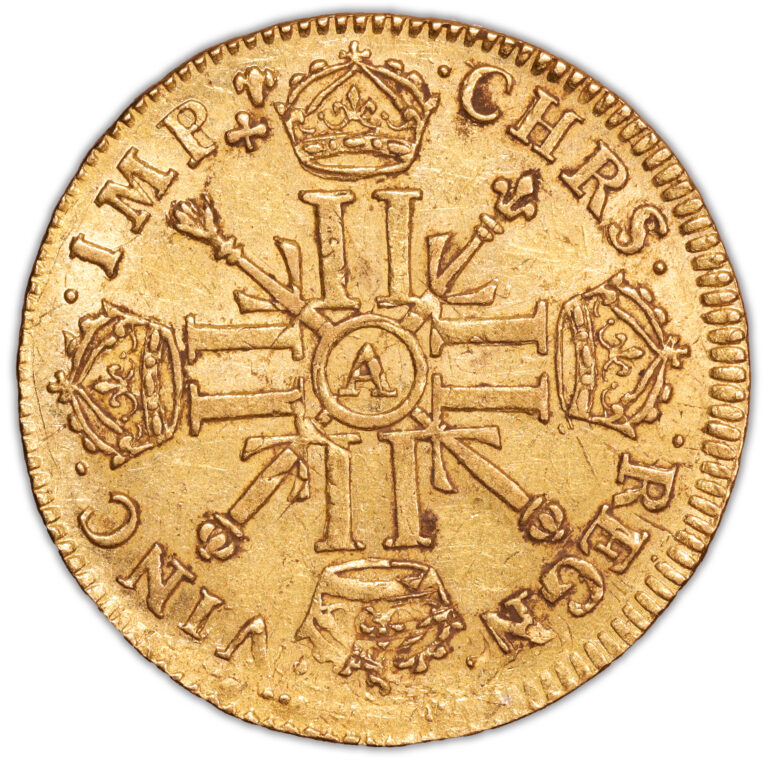 Louis XIV - Louis dor aux 8L et aux insignes - 1701 A Paris Trésor de valenciennes revers