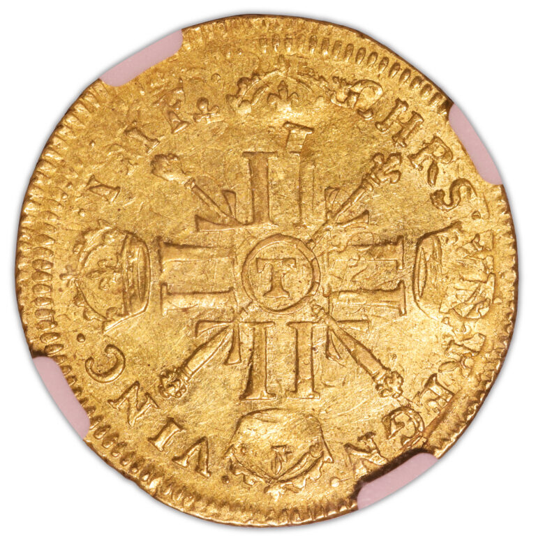 Louis XIV - Louis or aux 8 L et aux insignes 1702 T Nantes NGC AU 55 reverse