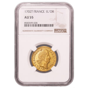 Louis XIV - Louis or aux 8 L et aux insignes 1702 T Nantes NGC AU 55 slab