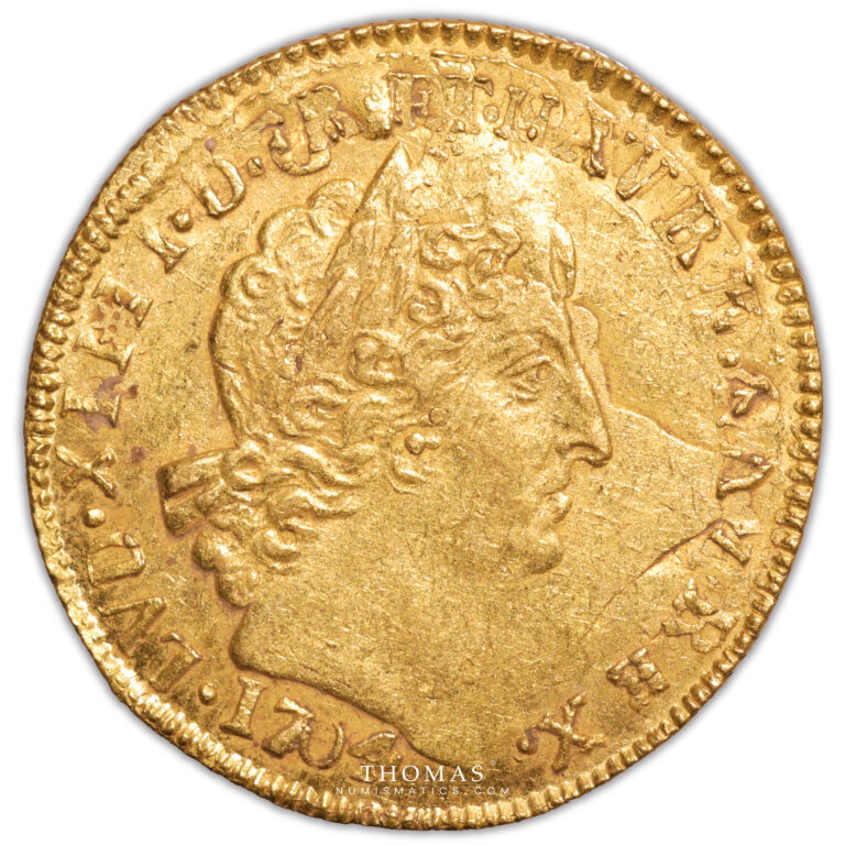 Coin France - Louis XIV - Gold - Louis d'or aux insignes - 1704 G Poitiers - Hoard - Treasure of Valenciennes obverse