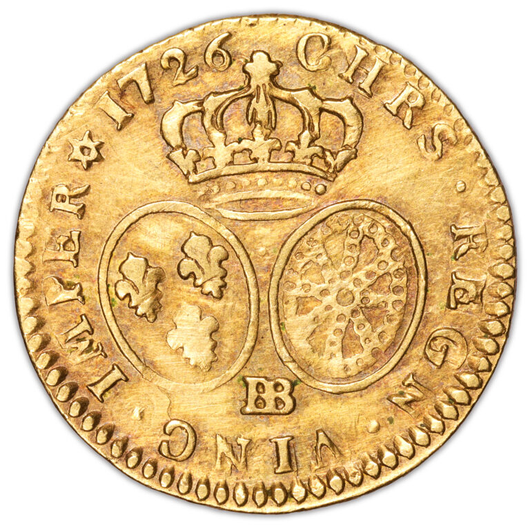 Coin France - Louis XV - Gold - Demi Louis d'or aux Lunettes - 1726 BB - Strasbourg - 35 756 examples reverse