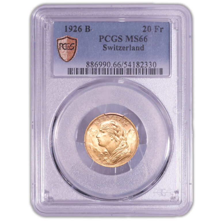 Coin - Switzerland - Gold 20 francs or vreneli - 1926 B Berne - PCGS MS 66 slab