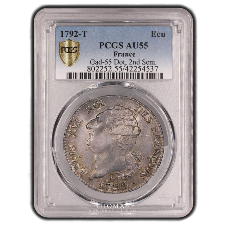 Coin France - Constitution - Louis XVI - Ecu 6 livres François- 1792 T second semestre - PCGS AU 55 slab