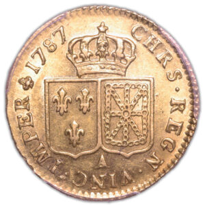 Coin France - Louis XVI - Gold Louis d'or à la tête nue - 1787 A Paris - PCGS AU 50 - Mint error - Struck Through obv reverse