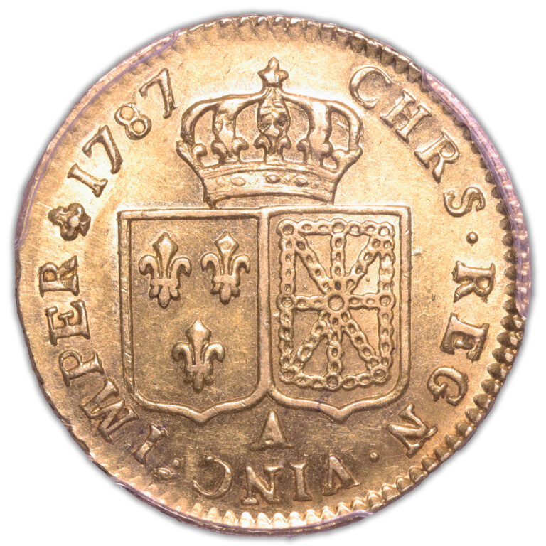 Coin France - Louis XVI - Gold Louis d'or à la tête nue - 1787 A Paris - PCGS AU 50 - Mint error - Struck Through obv reverse