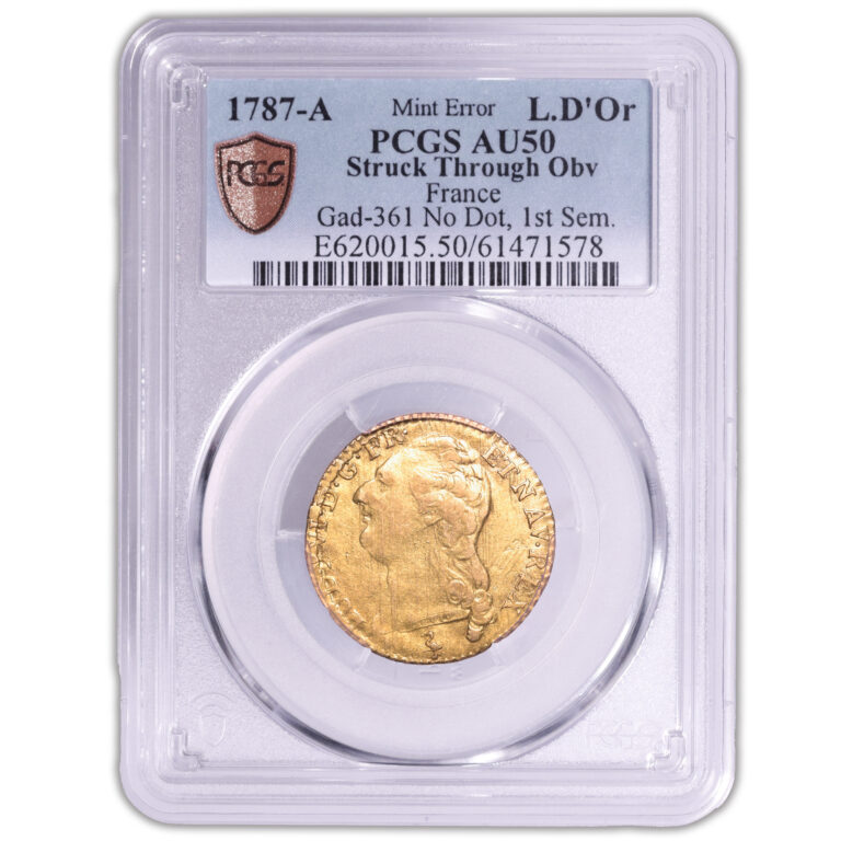 Coin France - Louis XVI - Gold Louis d'or à la tête nue - 1787 A Paris - PCGS AU 50 - Mint error - Struck Through obv slab