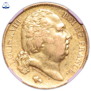 Monnaie France - Louis XVIII - 20 francs or - 1824 MA Marseille - NGC AU 53 obverse