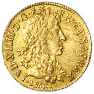 Louis xiv - Louis d'or au bsute juvenile tete laurée - 1668 N Montpellier avers