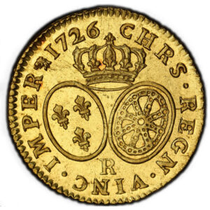 Gold - Louis d'or aux lunettes - 1726 R Orleans - PCGS AU 53 -  Hoard Treasure of Saint-Wandrille reverse