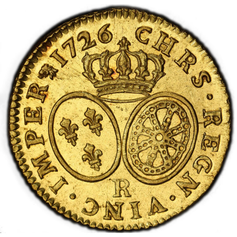 Gold - Louis d'or aux lunettes - 1726 R Orleans - PCGS AU 53 -  Hoard Treasure of Saint-Wandrille reverse