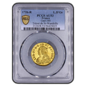 Louis XV - Louis or lunettes 1726 R Orleans PCGS AU 53 slab Trésor de Saint Wandrille