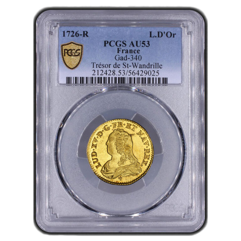 Louis XV - Louis or lunettes 1726 R Orleans PCGS AU 53 slab Trésor de Saint Wandrille