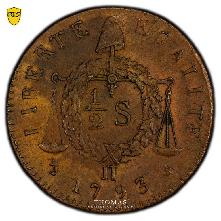 Coin France - Convention - 1/2 Sol à la balance - 1793 H La Rochelle - Refrappe - PCGS MS 63 BN obverse