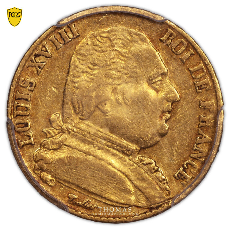 Monnaie - France Louis XVIII - 20 Francs or - Buste Habillé - 1815 Q Perpignan - PCGS AU 50- avers