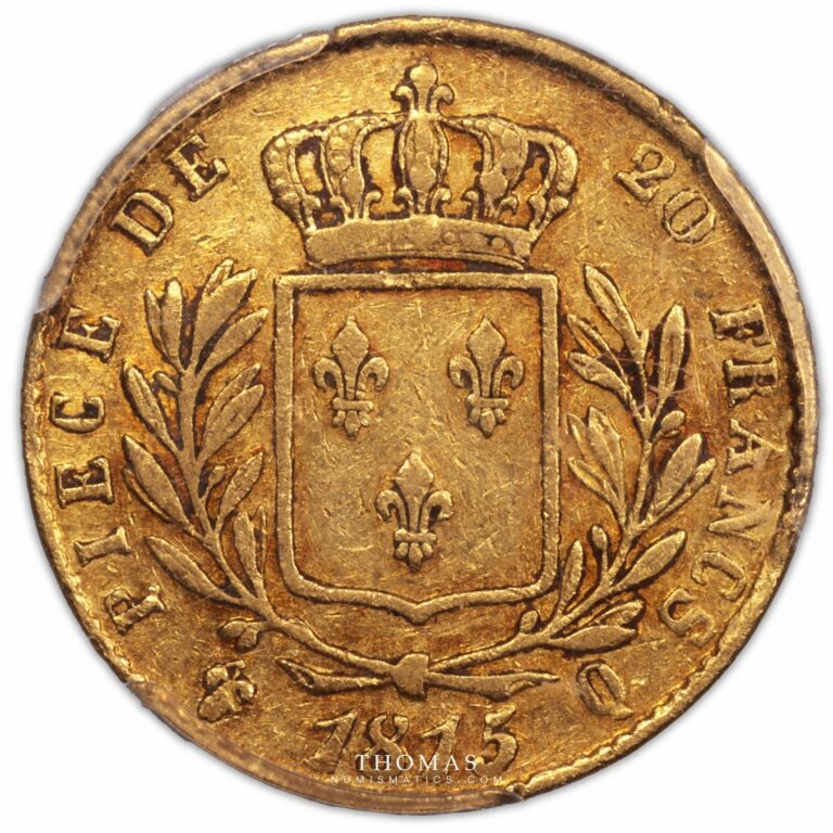 Monnaie - France Louis XVIII - 20 Francs or - Buste Habillé - 1815 Q Perpignan - PCGS AU 50 revers